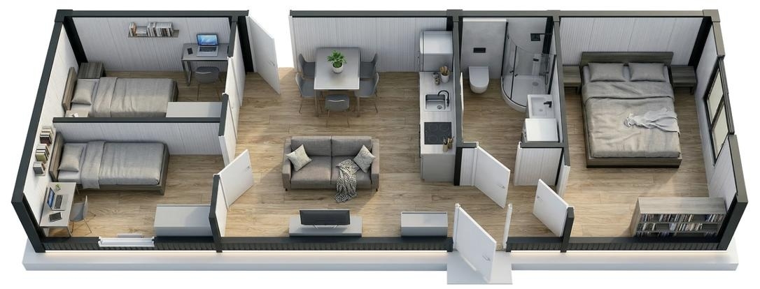 12×4 Grundriss 3D Modell 12×4