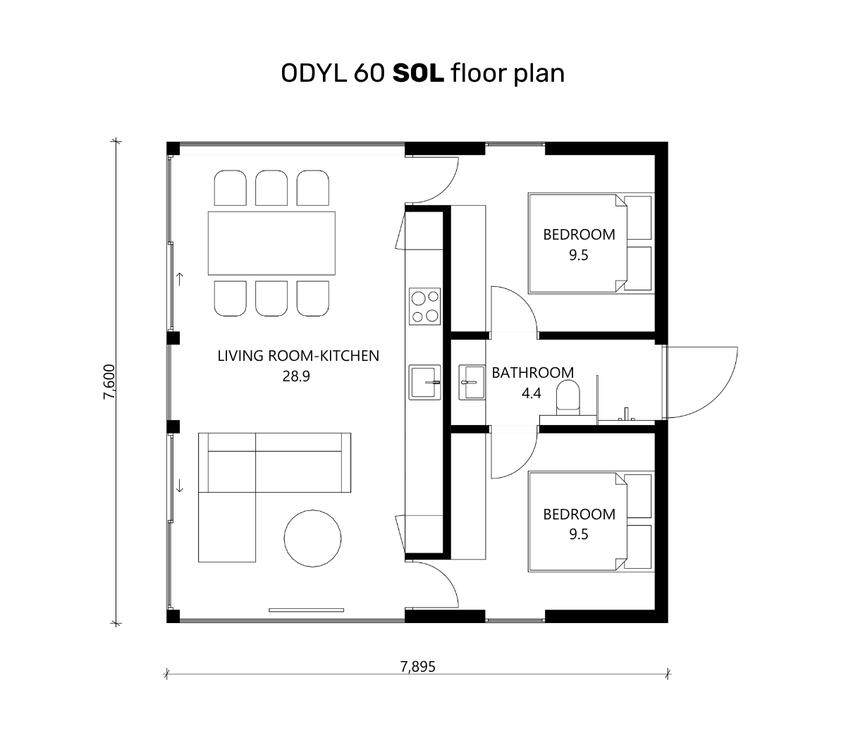 60 SOL ODYL 60 2 CHAMBRES (3 plans d’étage)